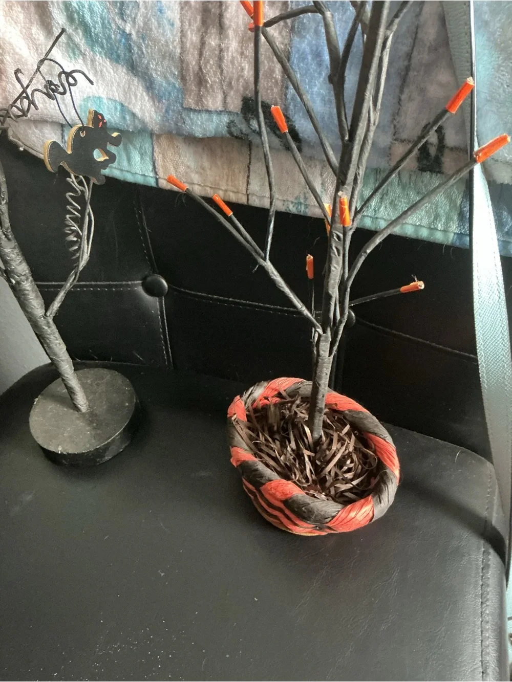 lot of two vintage Halloween trees with wood ornaments please see pictures
